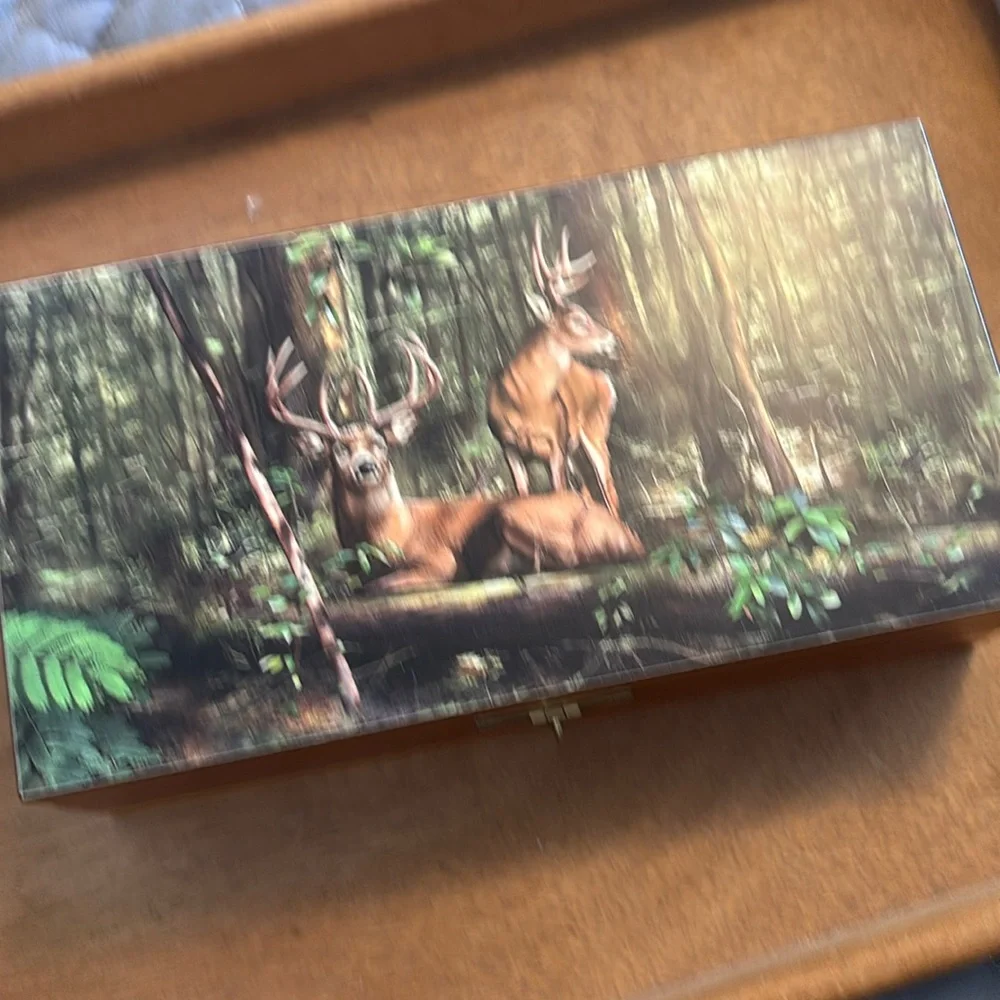 Vintage Wooden Trinket Box with Deer picture